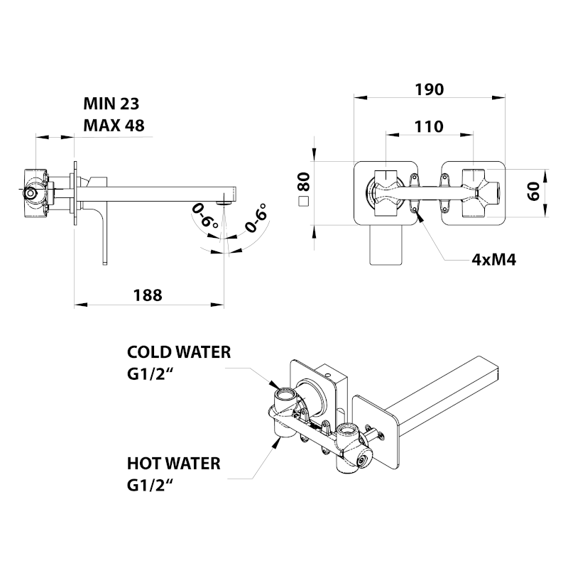 FORATA podomítková umyvadlová baterie, délka hubice 18,5cm, bílá mat FT018/14