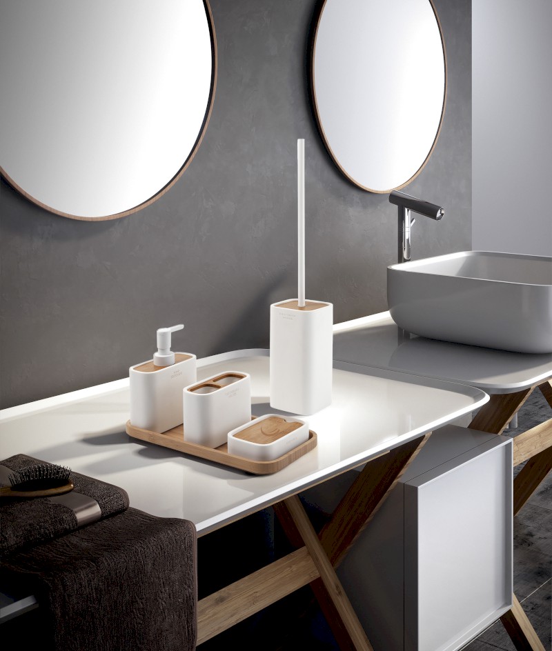 NINFEA mýdlenka na postavení, bílá/bambus 131102