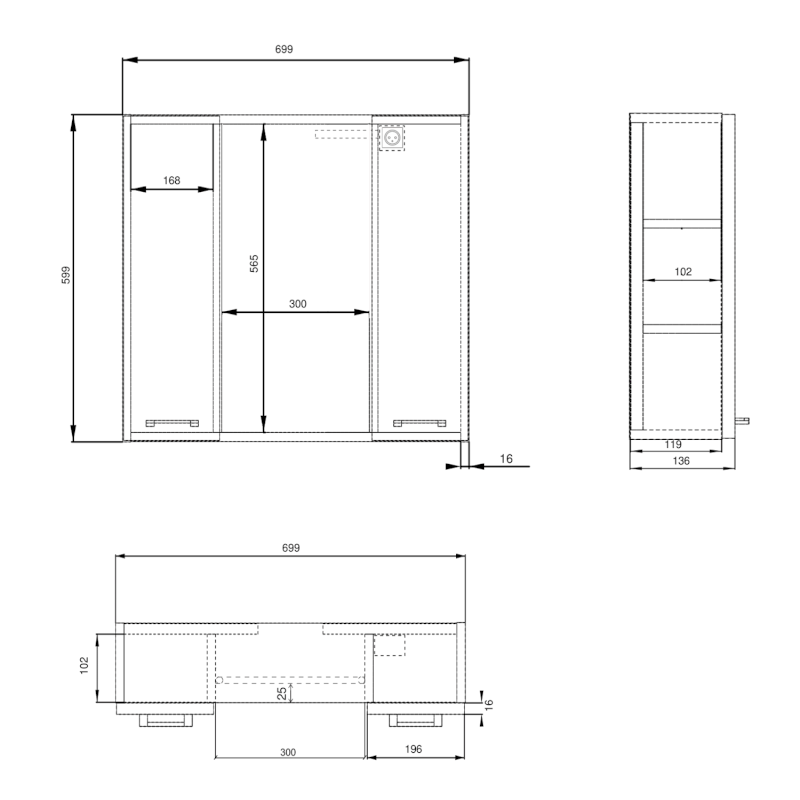 ZOJA/KERAMIA FRESH STRIP galerka s LED osvětlením, 70x60x14cm, dub platin 45029S