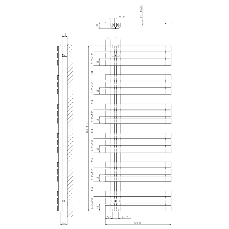 SILVANA otopné těleso 600x1500mm, černá mat IR156B