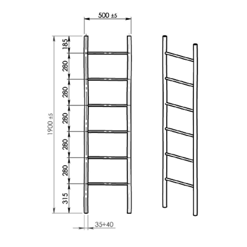 BAMBUS sušák ručníků na opření 500x1900x40mm, bambus 1031