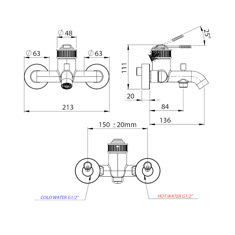 VERSI nástěnná vanová baterie, chrom RV010