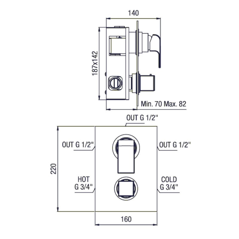 DIMY podomítková sprchová termostatická baterie, 3 výstupy, chrom DM393