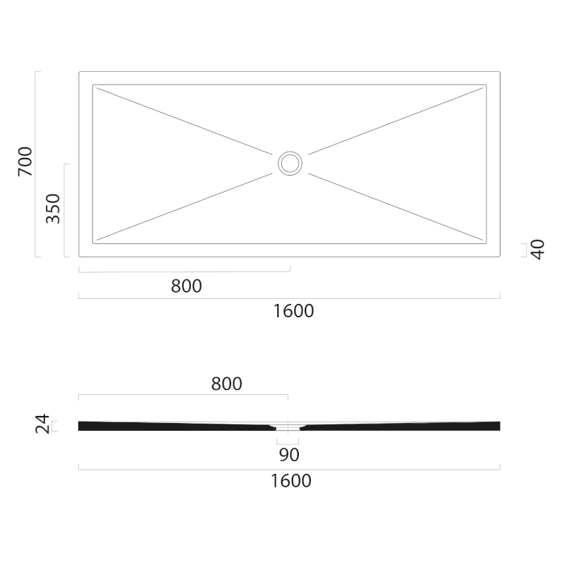 Keramická sprchová vanička, obdélník 160x70x2cm, černá mat 46160726