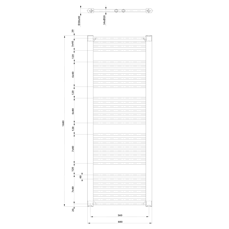 DIRECT otopné těleso s bočním připojením 600x1680mm, černá mat ILR66B