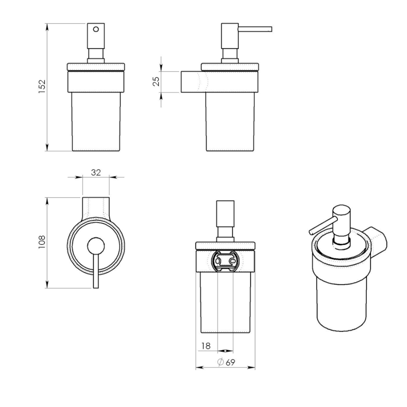 PIRENEI dávkovač mýdla 110 ml, mléčné sklo, měď mat PI8182