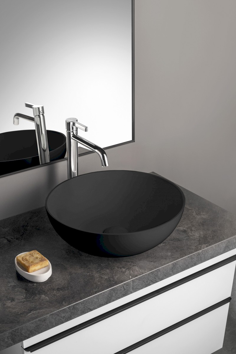 BANERA ROUND umyvadlo na desku, litý mramor, průměr 39cm, antracit mat 14337.51