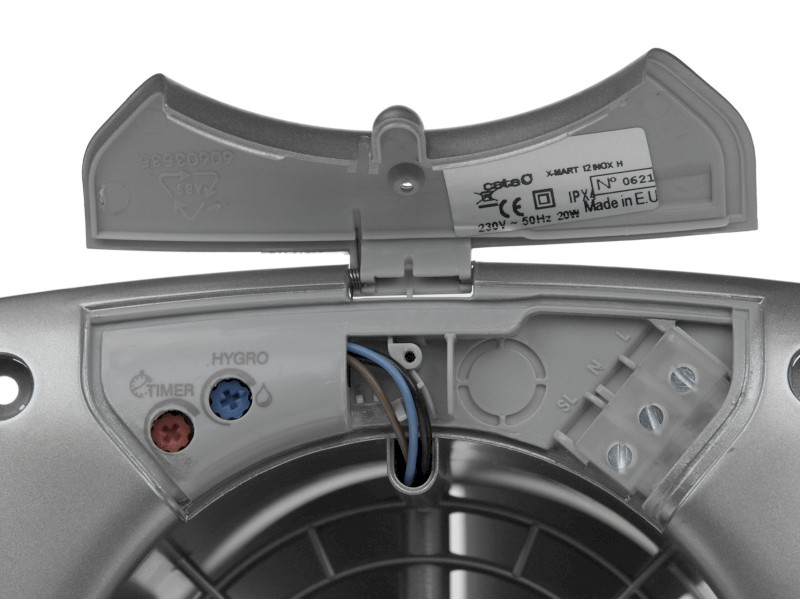 X-MART 12H koupelnový ventilátor axiální s automatem, 20W, potrubí 120mm, nerez mat 01054000