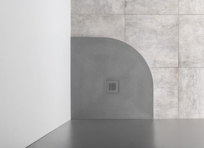 MITIA sprchová vanička z litého mramoru, čtvrtkruh 90x90cm, šedá PMSR90