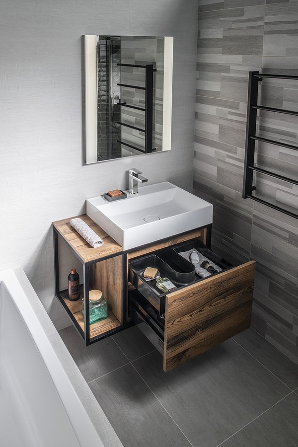 SKARA umyvadlová skříňka 80x49,5x46,5cm, černá mat/dub Collingwood CG003-1919