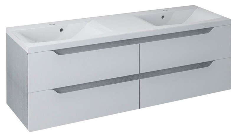 WAVE dvojumyvadlová skříňka 149,7x50x47,8cm, bílá/dub stříbrný WA150-3011