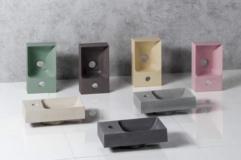 PICCOLINO betonové umývátko 30,8x17cm, baterie vlevo, růžová mat PK30021