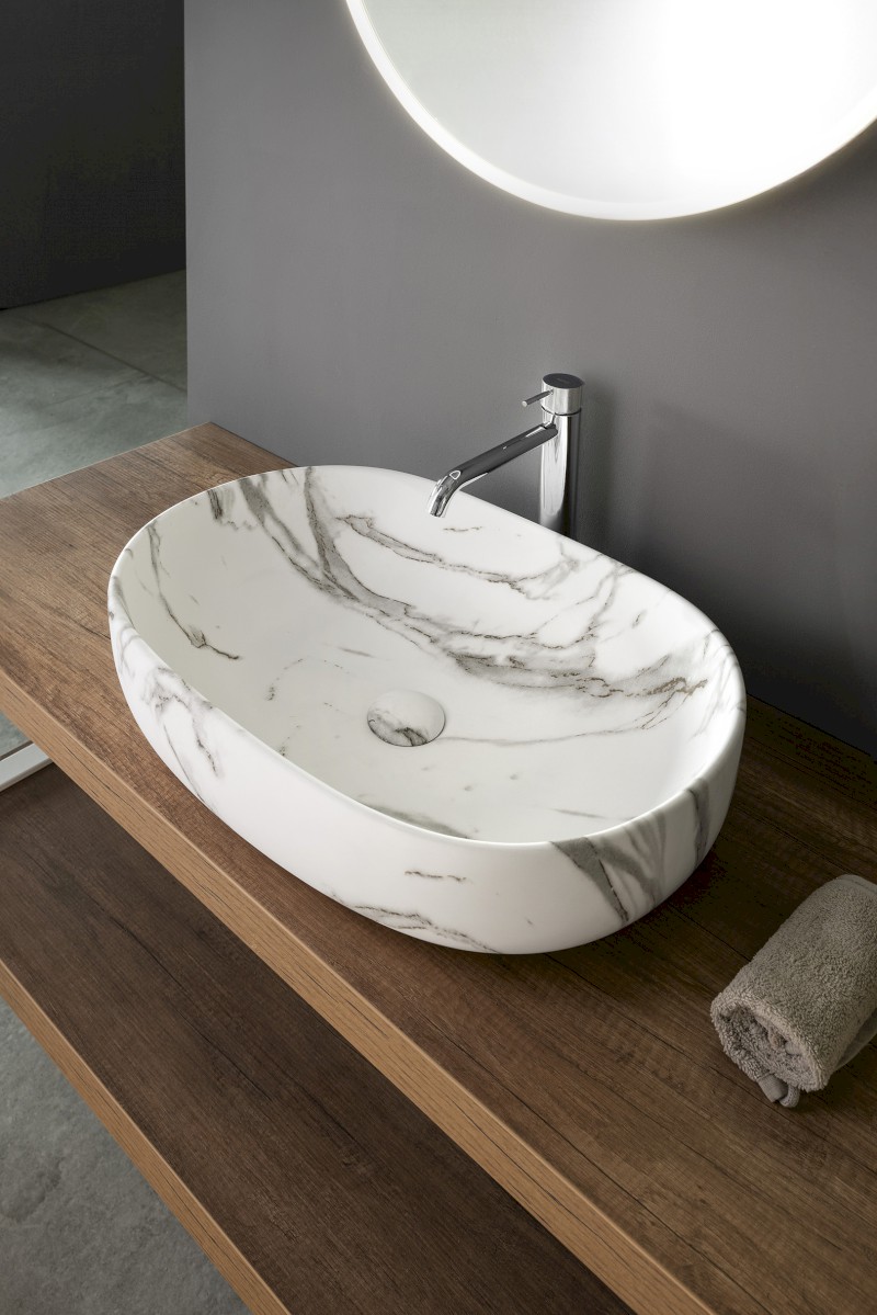 CALEO keramické umyvadlo na desku, 60x42cm, bianco carrara CA590BC