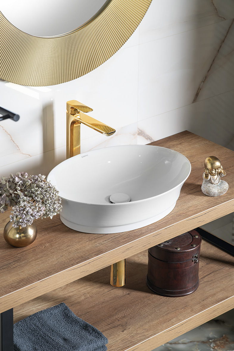 SPY stojánková umyvadlová baterie vysoká, prodloužená hubice, zlato PY07/17