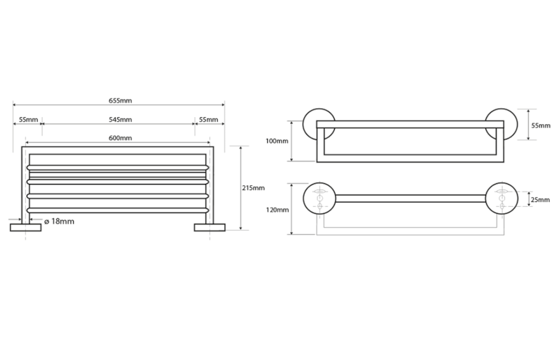 X-ROUND polička na ručníky s hrazdou 600mm, chrom XR419