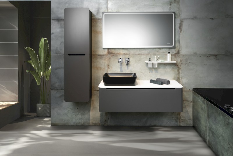 SAND/NUBES keramické umyvadlo na desku 50x38cm, černá mat 903726