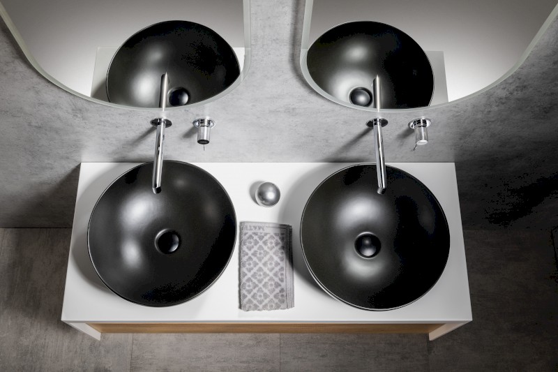 PURA keramické umyvadlo na desku, průměr 42cm, černá mat 885126