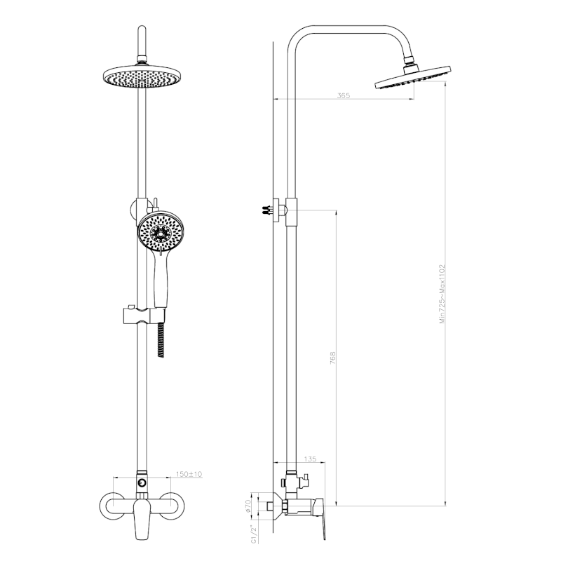 BARON sprchový sloup s pákovou baterií, chrom 612.139.1