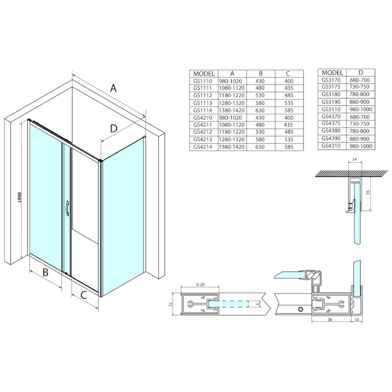 SIGMA SIMPLY sprchové dveře posuvné 1000 mm, čiré sklo GS1110