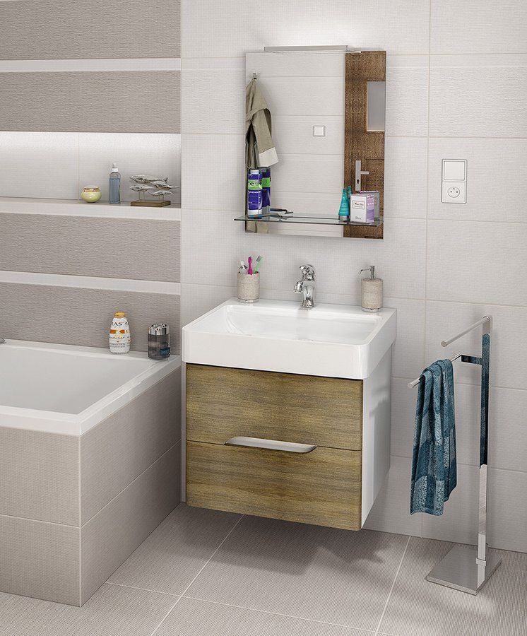 MEDIENA umyvadlová skříňka 56x51x48,5cm, bílá mat/dub graphite MD061