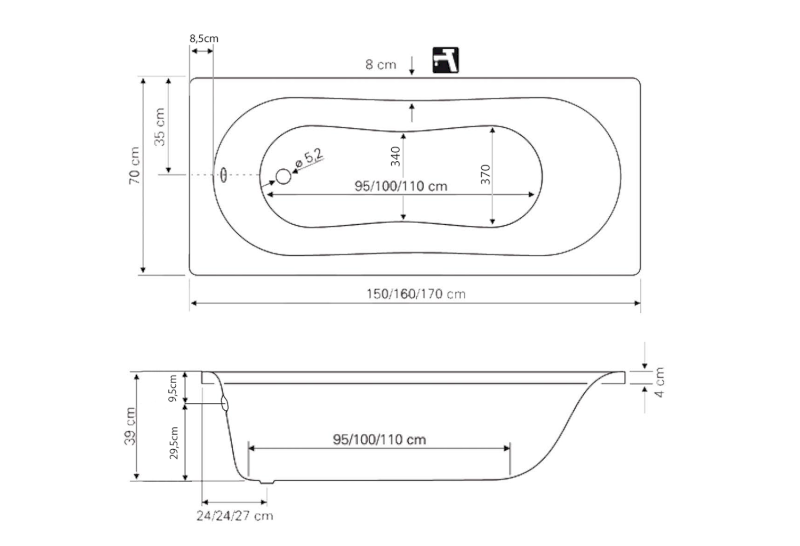JIZERA vana 150x70x39cm, bílá G1570