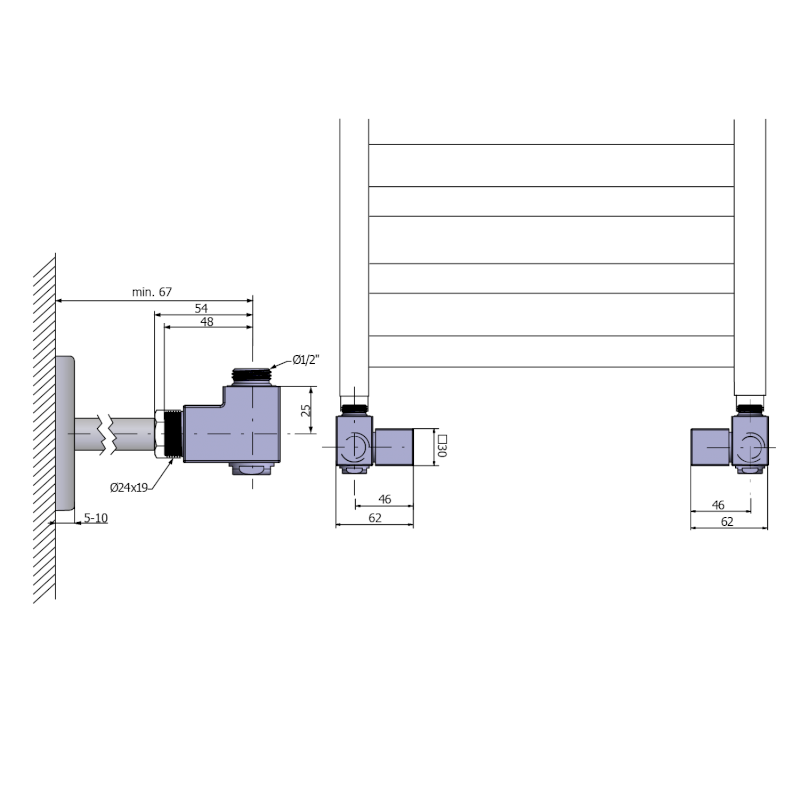 CUBE COMBI připojovací sada ventilů ruční rohová, pravá, nerez mat CP562S