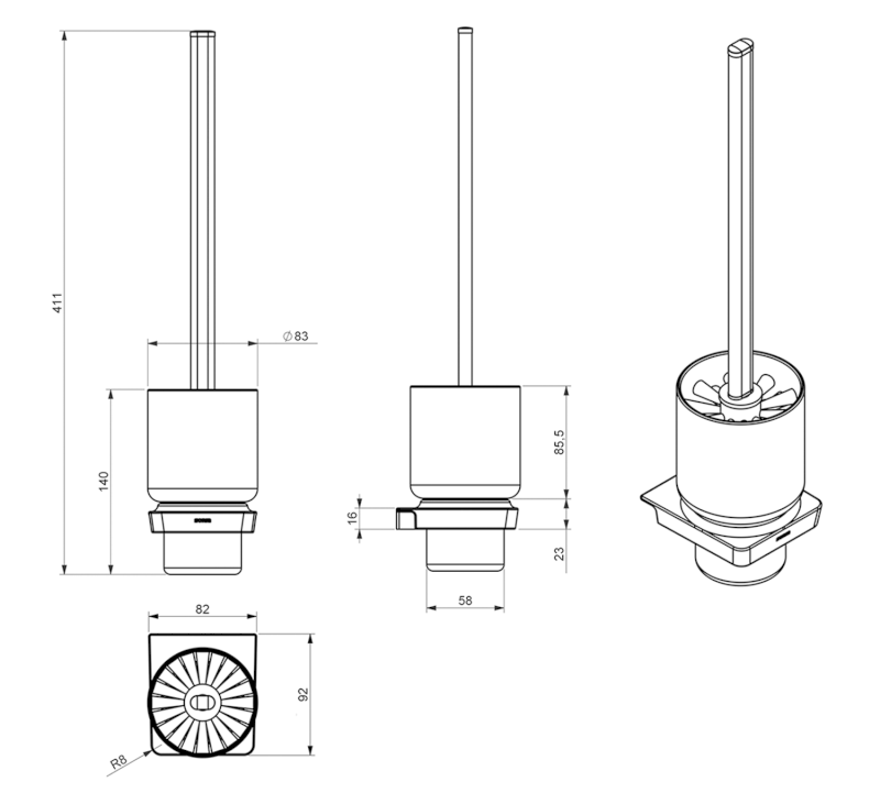 ZEN WC štětka závěsná, mléčné sklo, chrom 161041