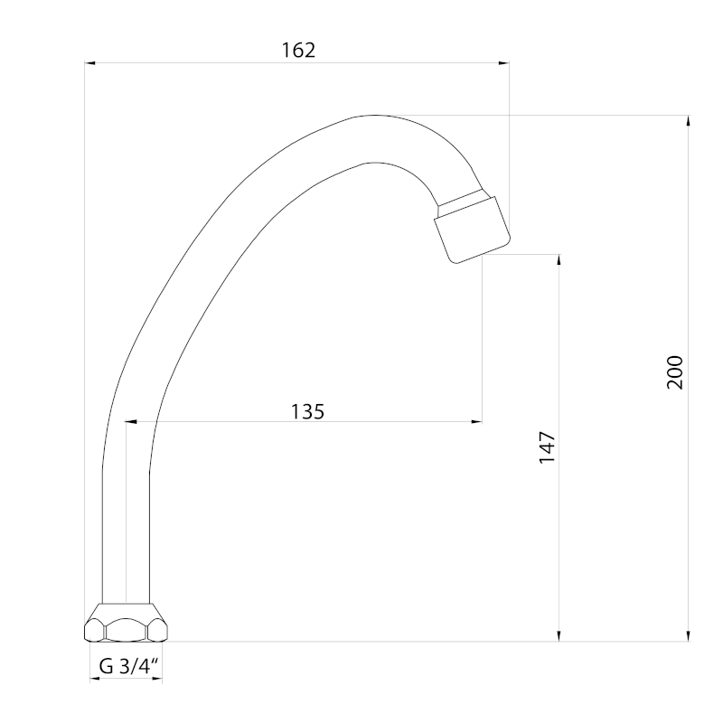 Universální výtokové ramínko k baterii, 135mm, typ-J, chrom 15J130