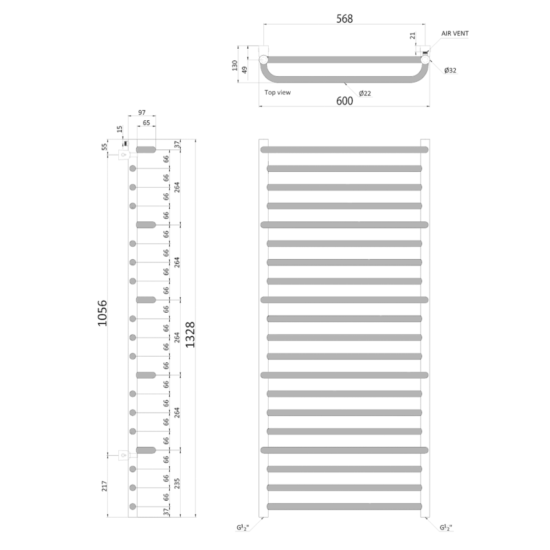 MANISA otopné těleso 600x1328mm, s pěti madly pro ručník, chrom IZ111