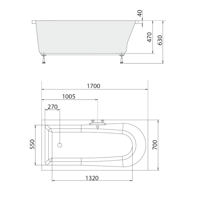 LISA obdélníková vana 170x70x47cm, bílá 87111