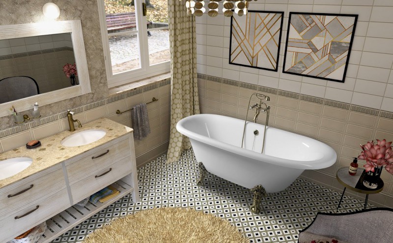 REGATA volně stojící vana 175x85x61cm, nohy bronz, bílá 10121