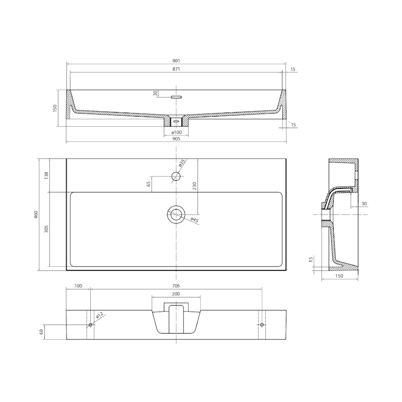 AQUATIC umyvadlo, litý mramor, 90x46cm, bílá AT090