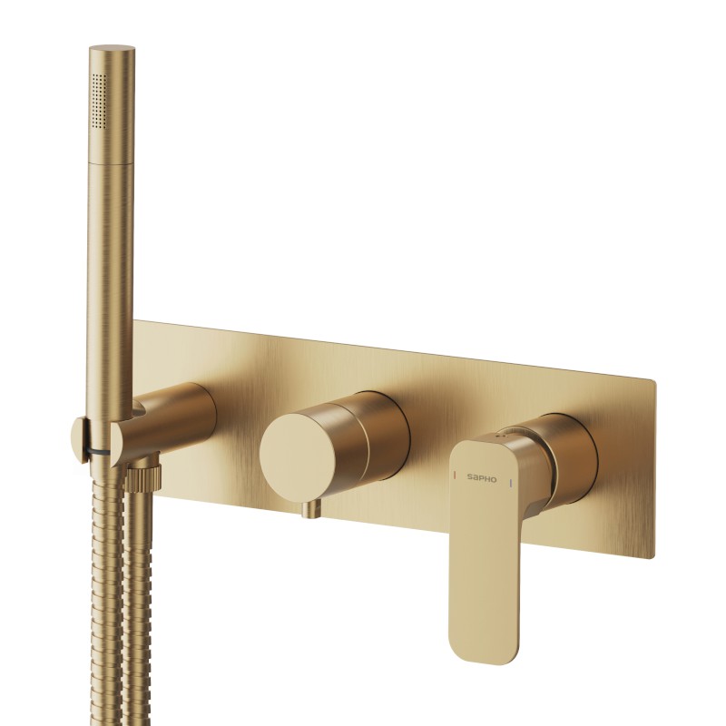 SPY podomítková sprchová/vanová baterie s ruční sprchou, 3 výstupy, zlato mat PY53/19