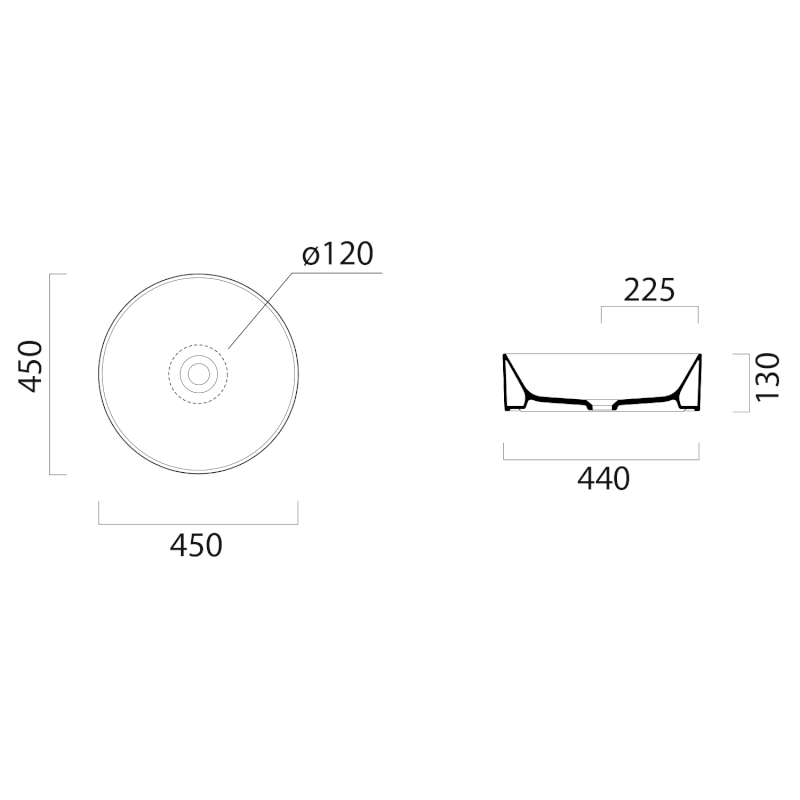 KUBE X keramické umyvadlo na desku, průměr 45cm, creta mat 942708