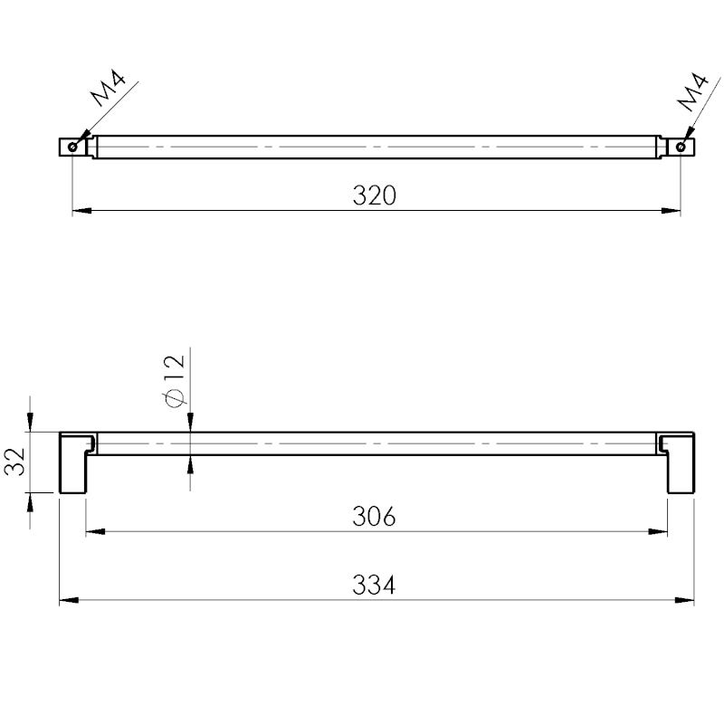 Kovová úchytka vroubkovaná, 334/320mm, černá mat 12462