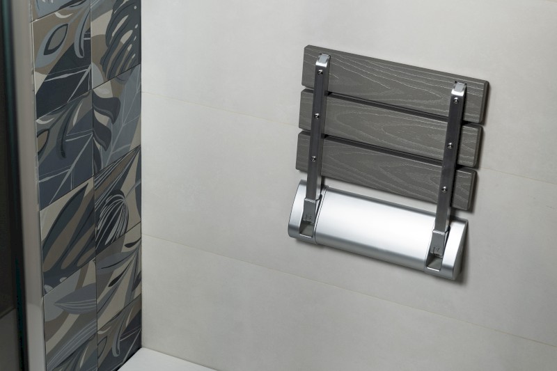 RAVO sklopné sedátko do sprchového koutu 32x32,5cm, WPC, šedá AE236GR