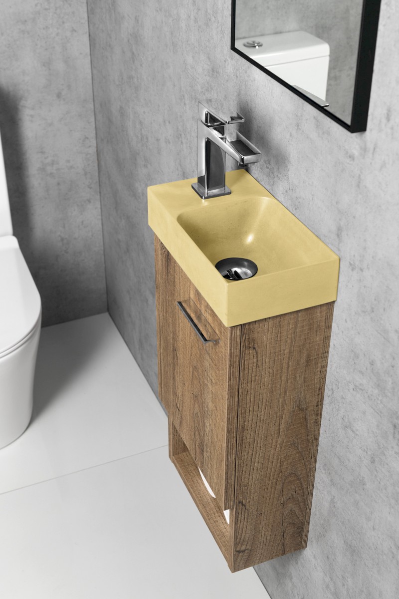 PICCOLINO betonové umývátko 30,8x17cm, baterie vlevo, žlutá mat PK30022