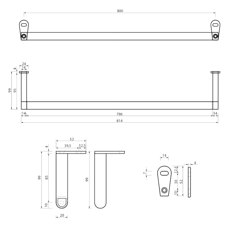 CLASSIC čelní držák ručníků 90cm, chrom PACL90