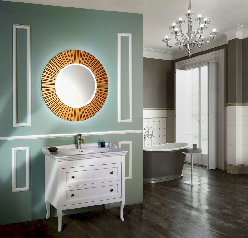 PRIDE STRIP kulaté zrcadlo s LED osvětlením v rámu ø 90cm, bronz PD954