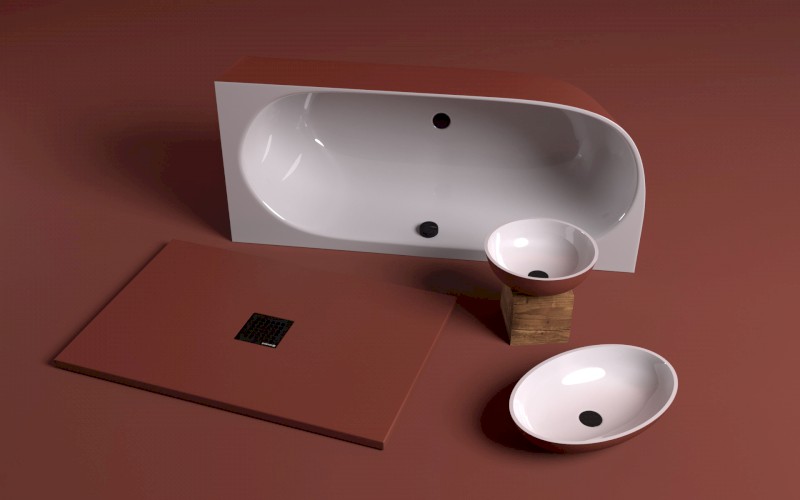 SUSSI L rohová stojící vana litý mramor 160x70x49,5cm, bílá/hnědá mat 90191L.72