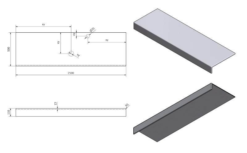 TAILOR rockstone deska 250x50 cm, provedení límce F TR250F