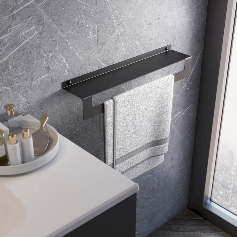 CLEO polička s držákem ručníků 300mm, černá mat 2019143