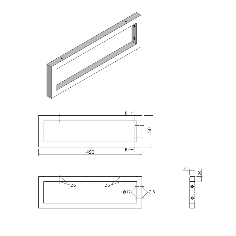 Podpěrná konzole 490x150x20mm, lakovaná ocel, bílá mat, 1 ks 30361