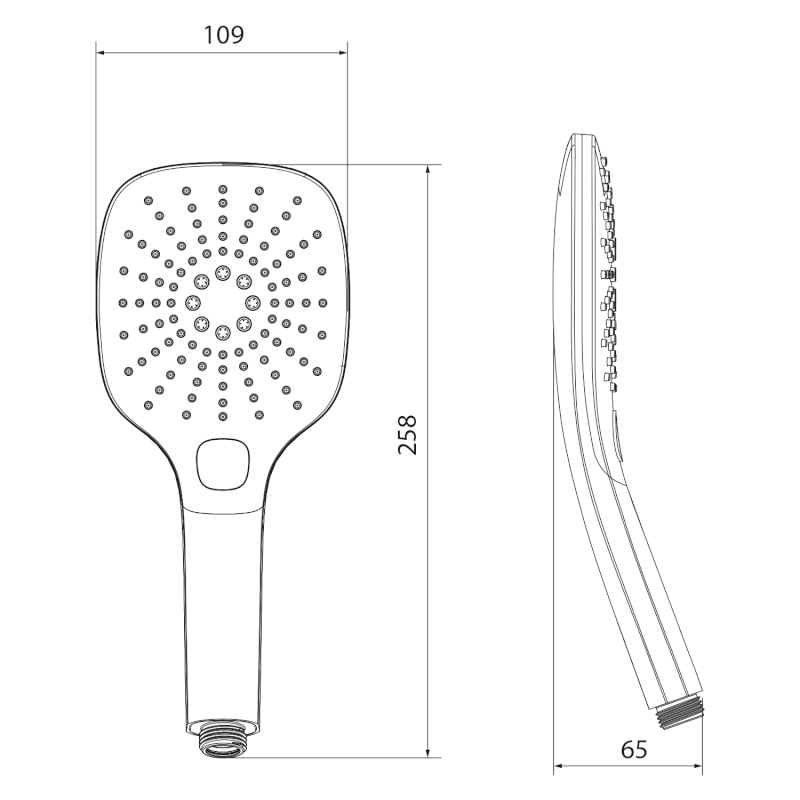 Ruční masážní sprcha s tlačítkem, 3 režimy sprchování, silikon trysky, 109x109mm, ABS/chrom 1204-52