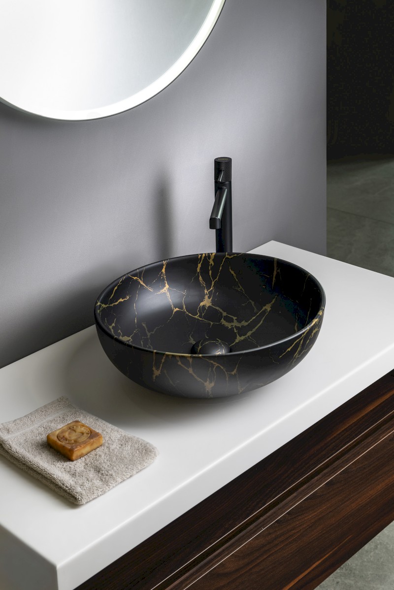 RONDANE keramické umyvadlo na desku Ø 41cm, portoro mramor AR435PT