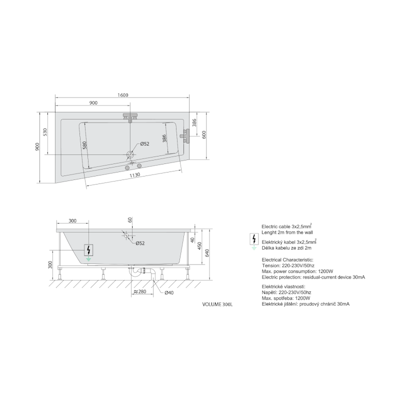 ANDRA L hydromasážní vana, 160x90x45cm, Active Hydro-Air, chrom 81521.2010