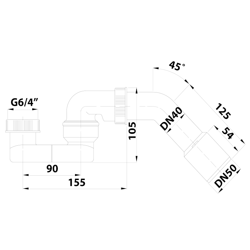 Sifon s převlečnou matkou 6/4“ a úhlovým kolenem DN40/50 164.425.0