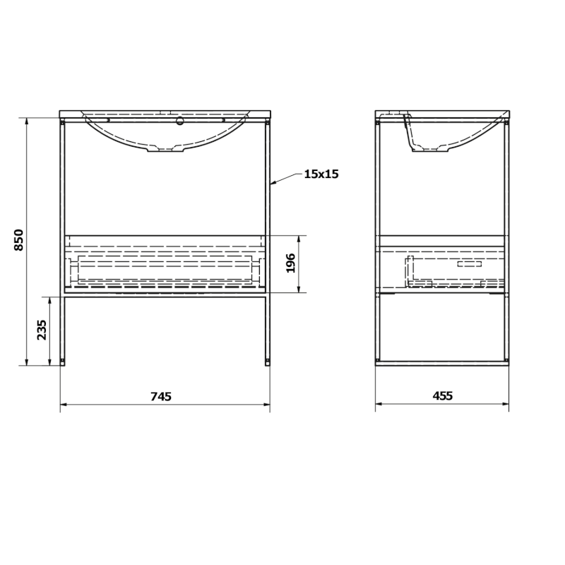 SKA konzole pod umyvadlo se zásuvkou 750x850x460mm, černá mat/bílá lesk SKA602