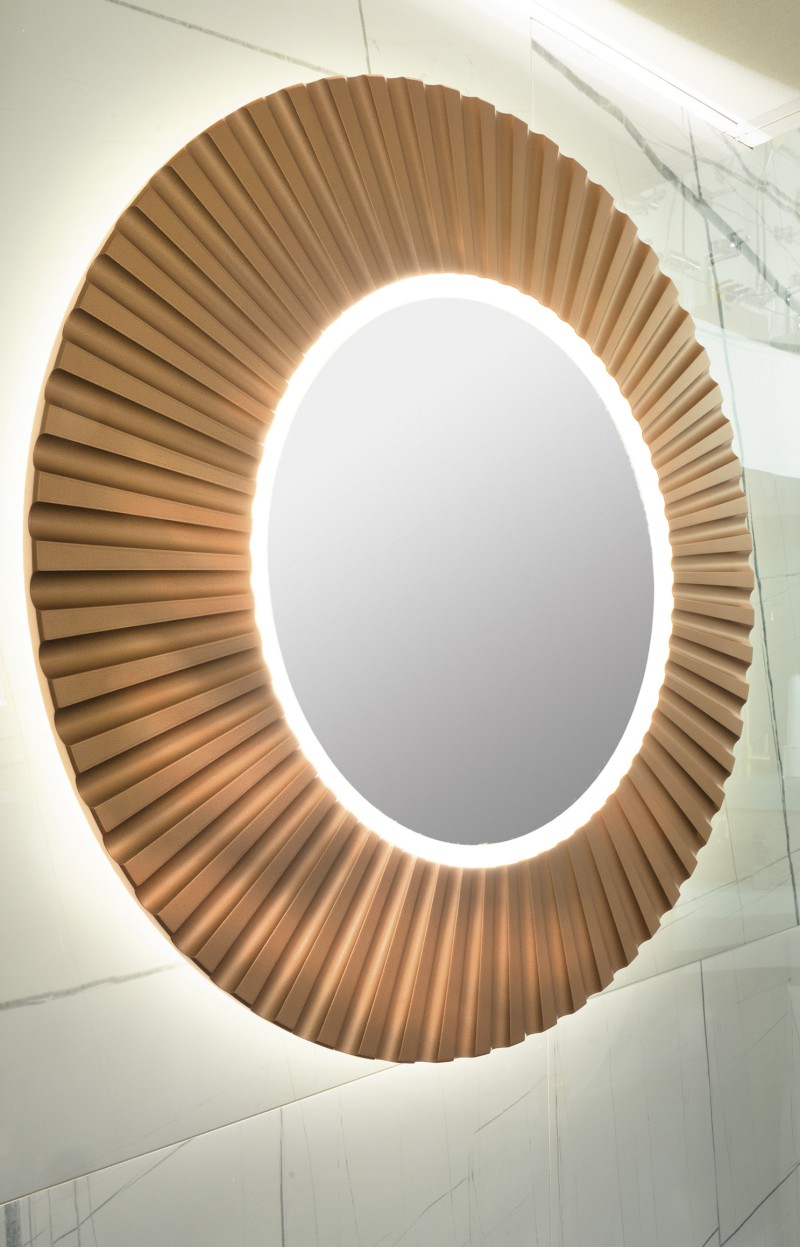 PRIDE STRIP kulaté zrcadlo s LED osvětlením v rámu ø 90cm, bronz PD954