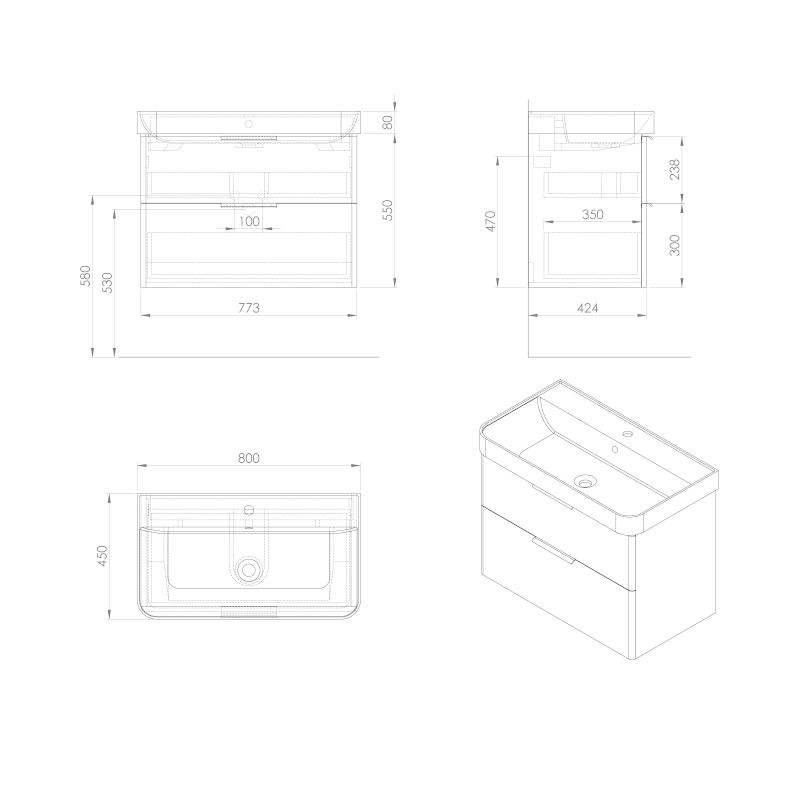 DENEB umyvadlová skříňka 77,3x55x42,4cm, bílá mat DN280